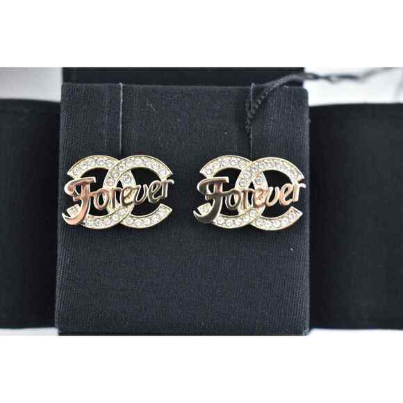 Chanel 21S Gold Crystal Forever CC Logo Large Dangle Statement Stud Earrings - Picture 9 of 12